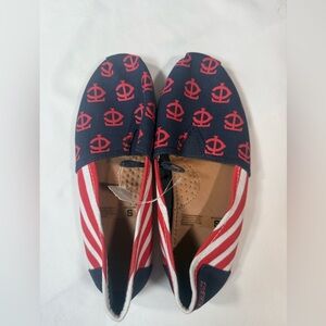 Kohl's Red and White Striped Sneakers with Blue Accents